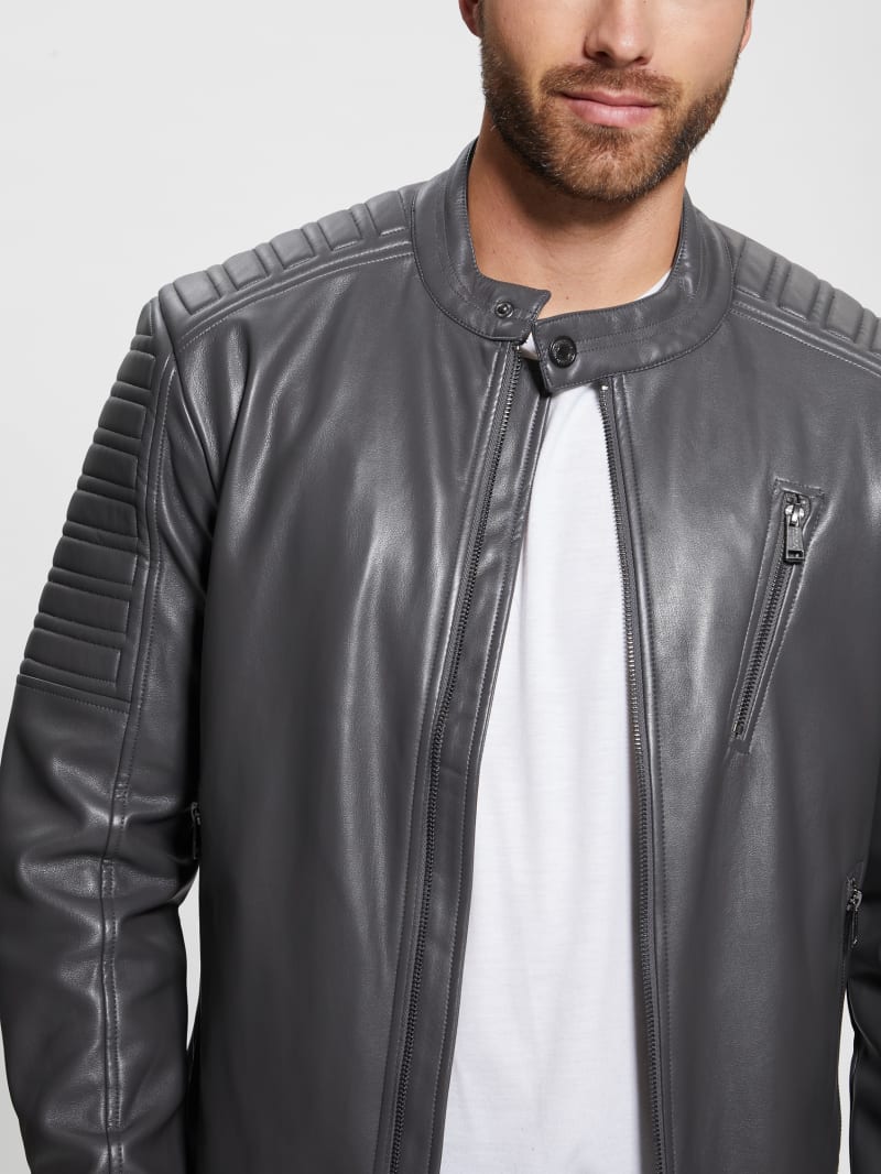 Guess Faux-Leather Biker Jacket - Magnetic