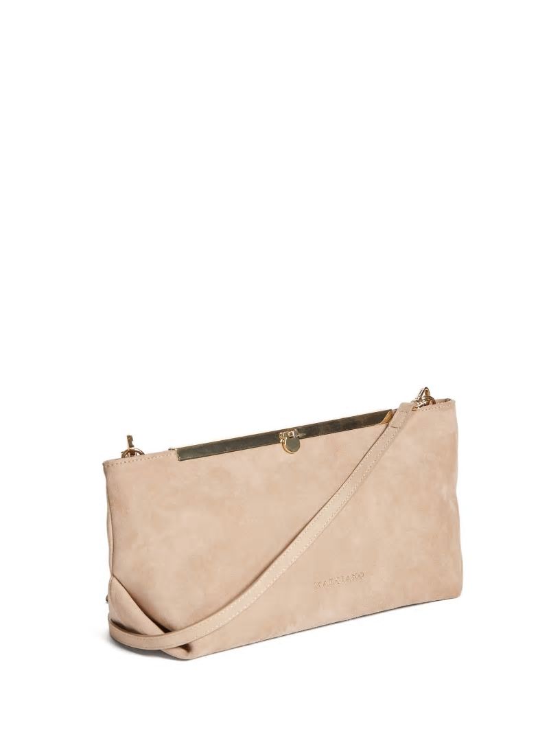 Guess Soft Suede Leather Clutch - Taupe