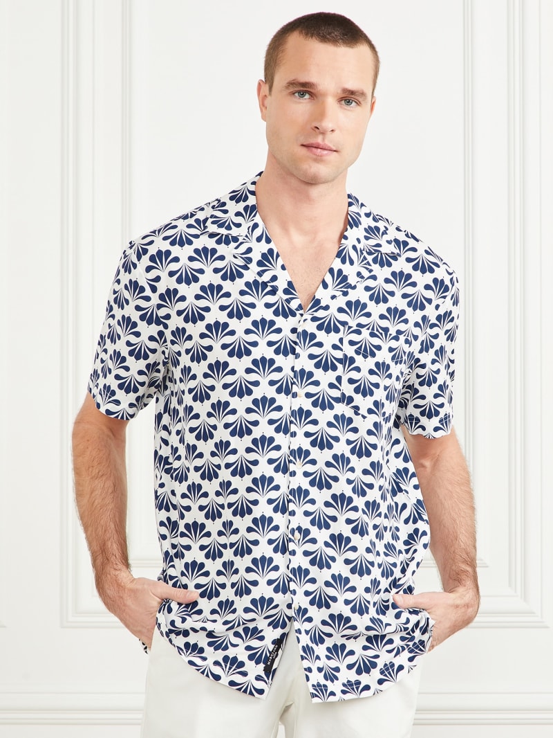 Guess Eco Billy Bowling Shirt - Blue Geoflower Print