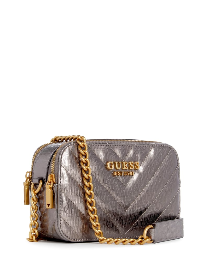 Guess Jania Metallic Quilted Camera Crossbody - Pewter