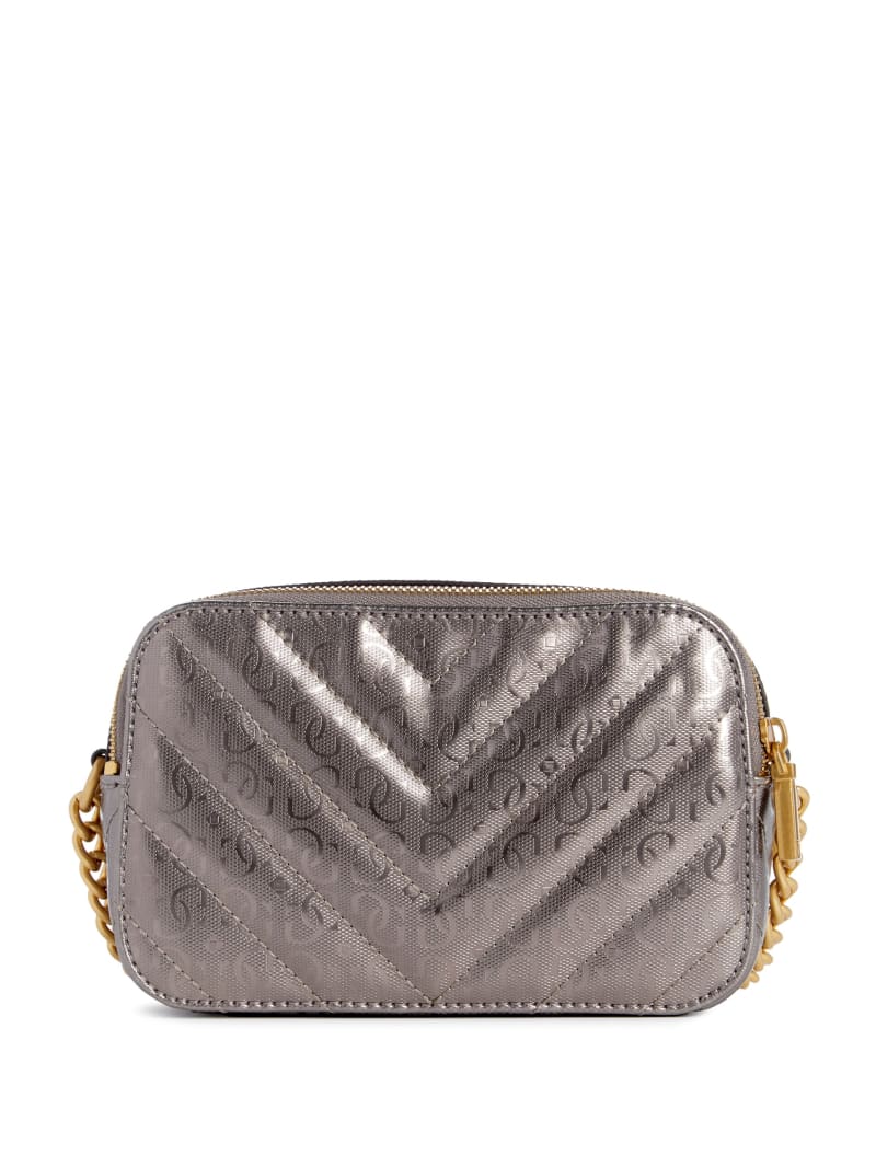 Guess Jania Metallic Quilted Camera Crossbody - Pewter