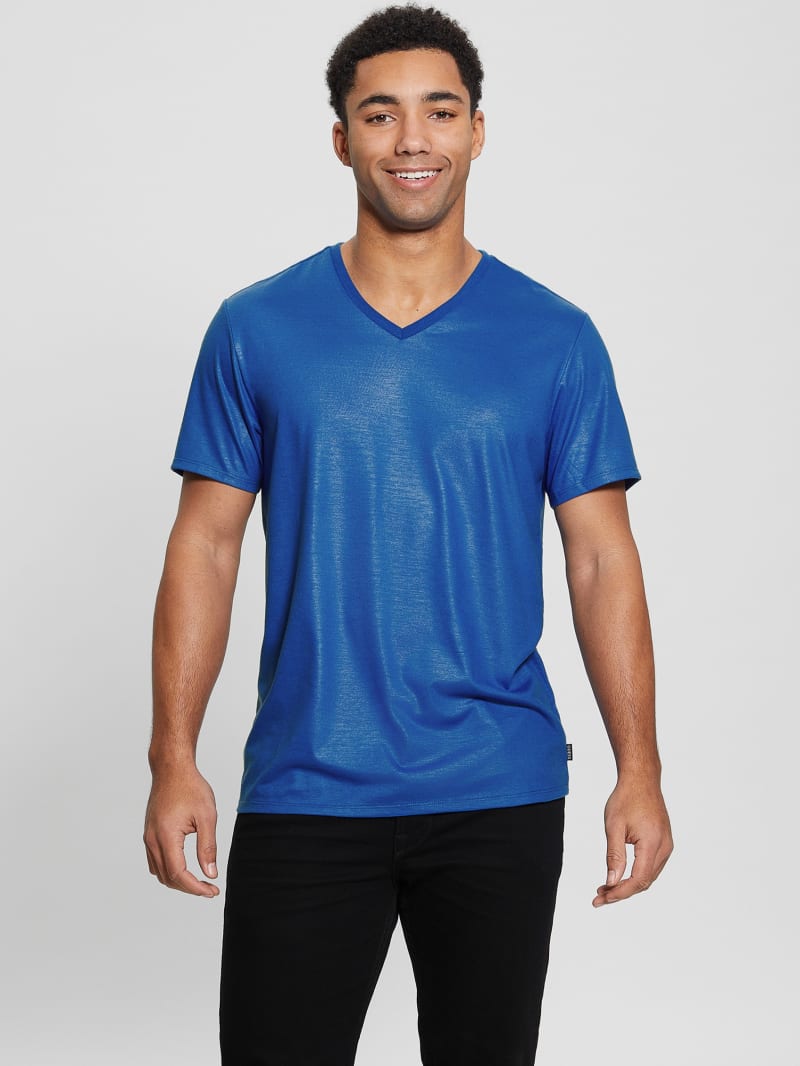 Guess Mason Yoke V-Neck Tee - Bright Zaffre