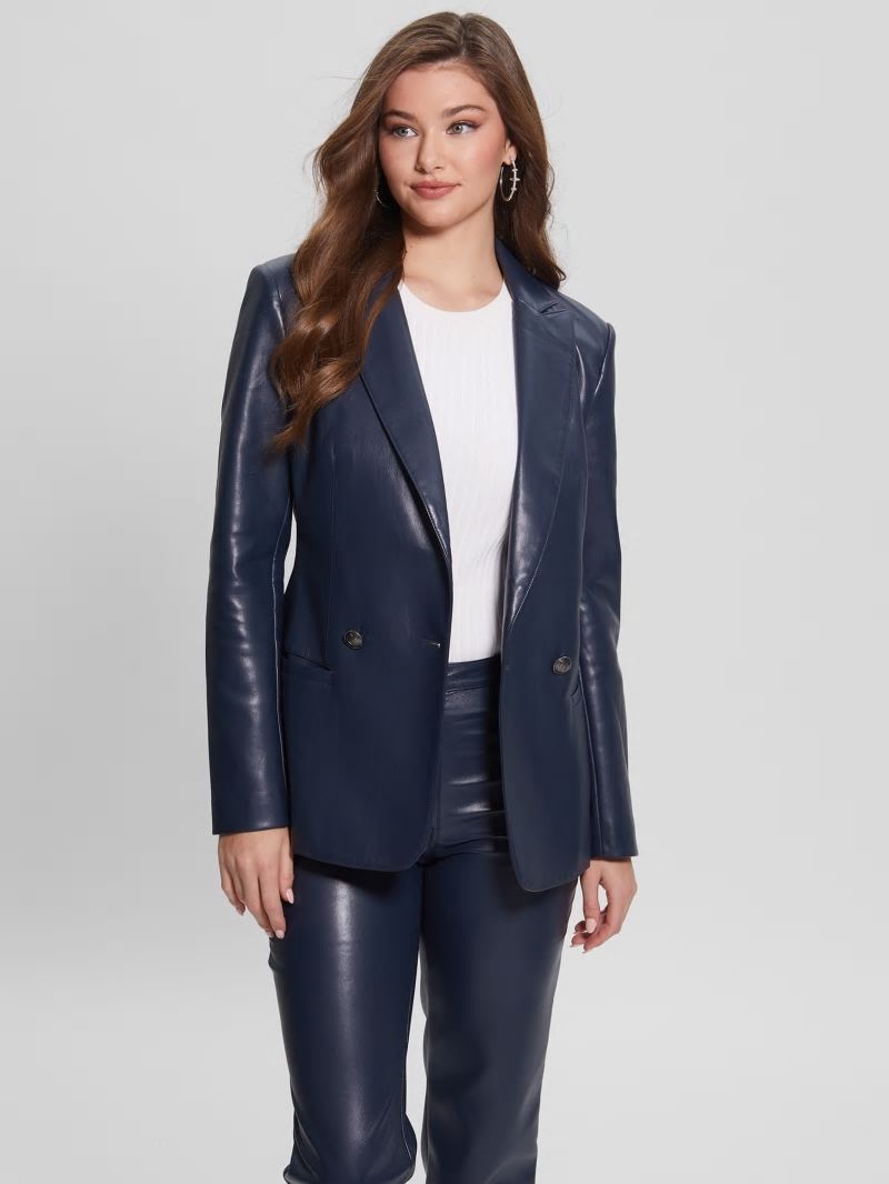 Guess Emelie Faux-Leather Blazer - Blackened Blue