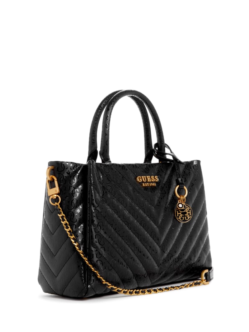 Guess Jania Quilted Society Satchel - Black