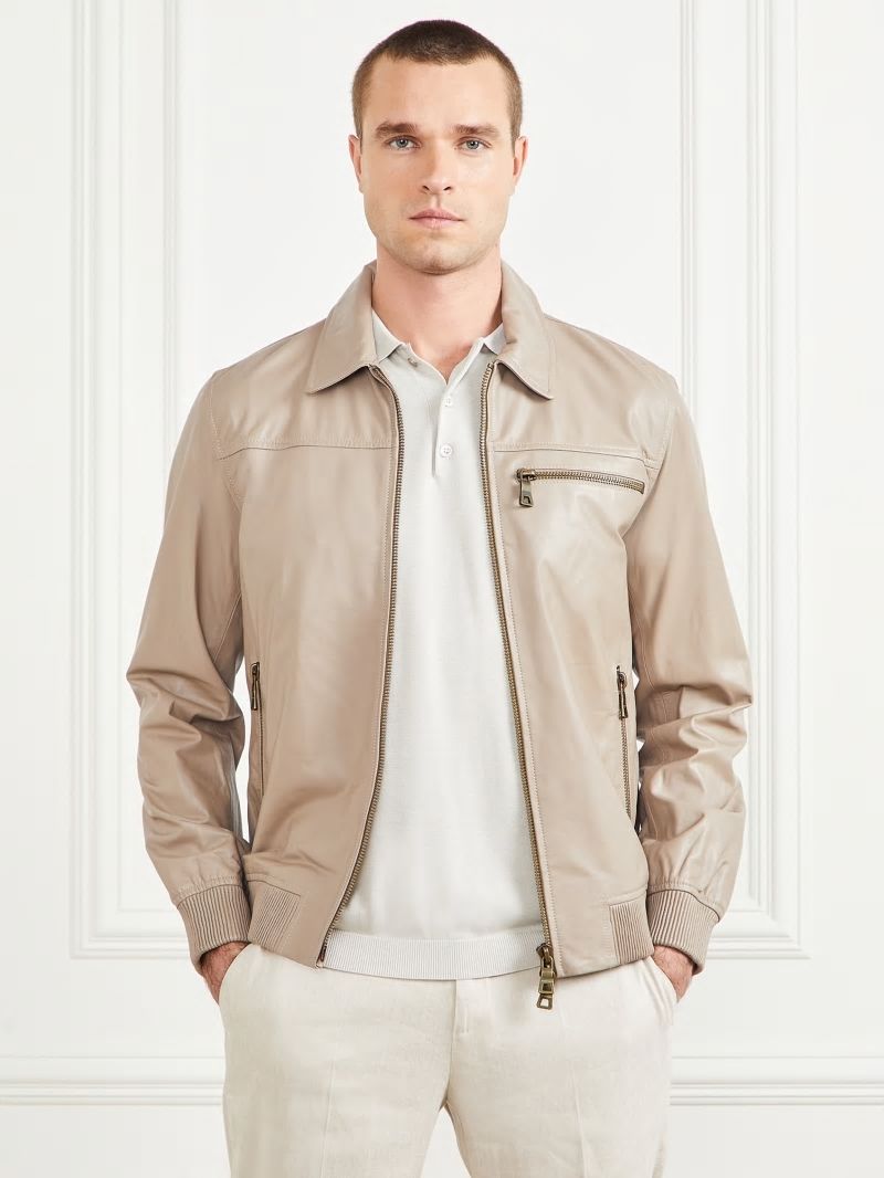 Guess Leather Flight Jacket - Pasadena Stone