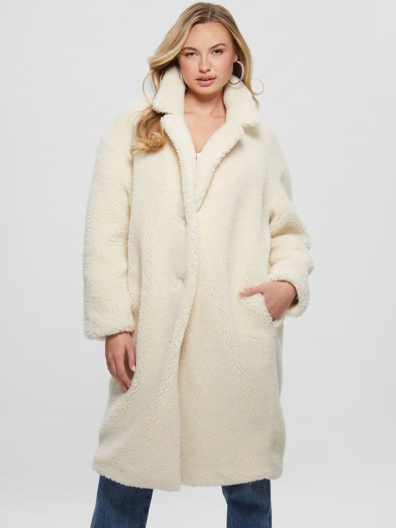 Guess Solange Faux-Fur Coat - Smart Stone