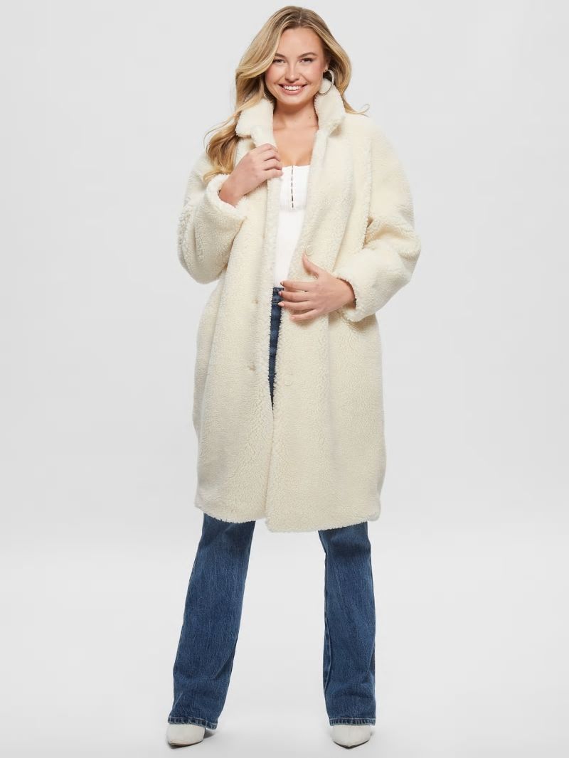 Guess Solange Faux-Fur Coat - Smart Stone