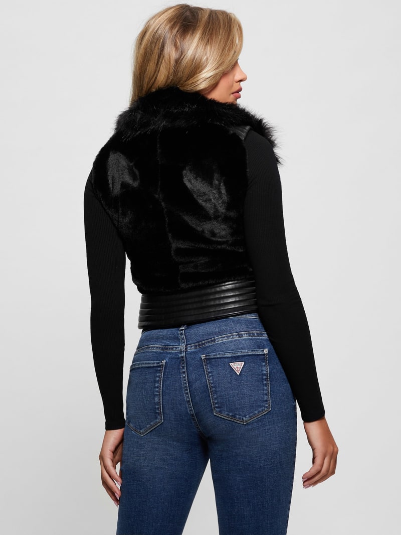 Guess Jodie Faux-Fur Vest - Jet Black Multi