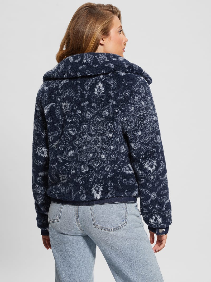 Guess Eco Carmela Printed Sherpa Jacket - Blue Bandana Combo