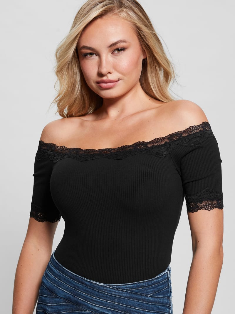 Guess Mei Lace Off-the-Shoulder Top - Black