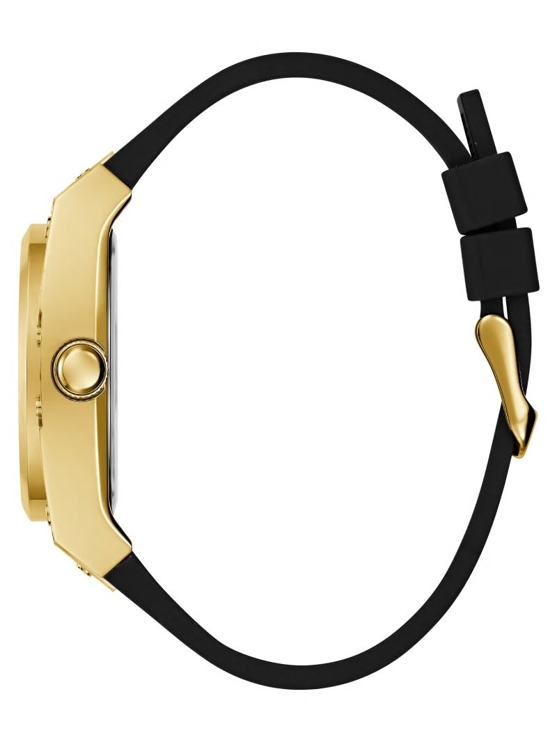 Guess Gold-Tone and Black Silicone Multifunctional Watch - Black Snakeskin