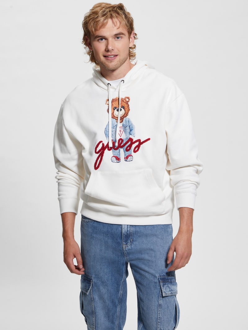 Guess Max Logo Bear Hoodie - Salt White