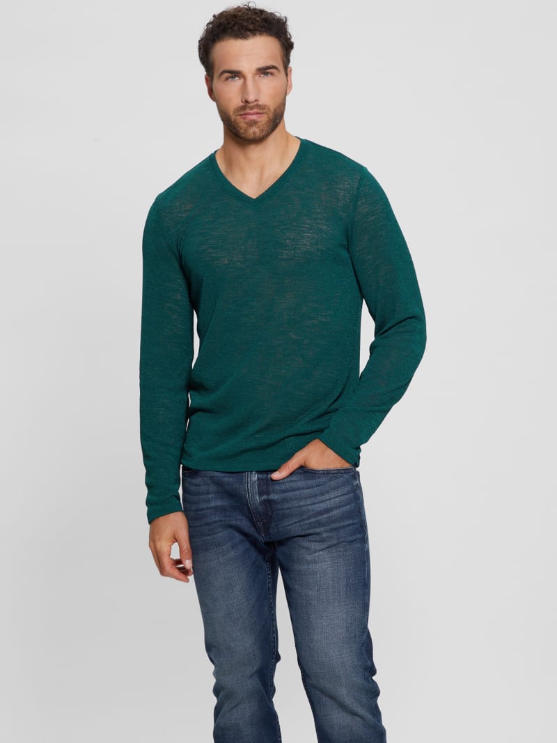 Guess Long-Sleeve Gauze Tee - Dark Jade