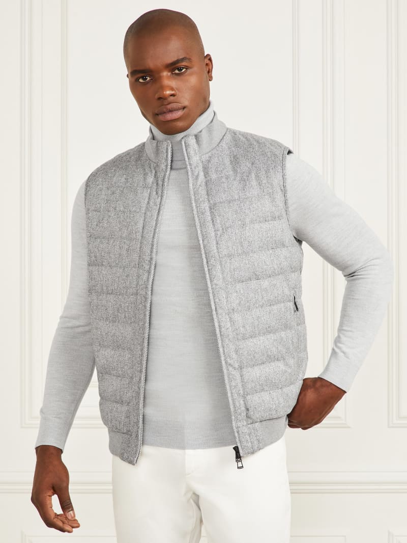 Guess Quilted Twill Vest - Grey Herringbone Melange