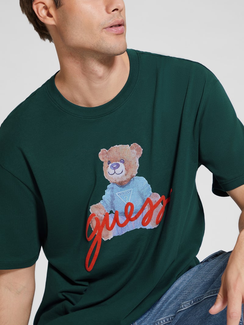 Guess Logo Bear Tee - Dark Jade Multi