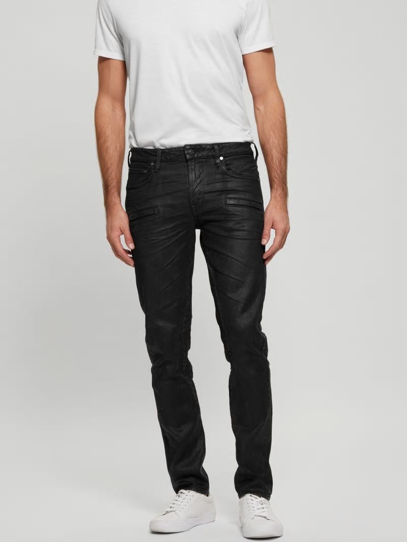 Guess Coated Denim Slim Tapered Zip Jeans - Isotope Black