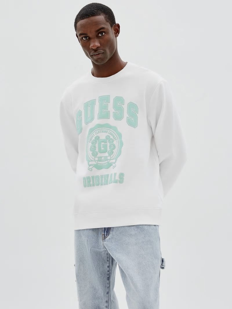 Guess GUESS Originals Logo Crewneck Pullover - Pure White Multi