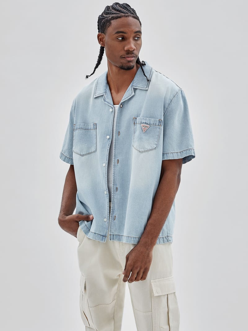 Guess GUESS Originals Denim Camp Shirt - Go Lt Wash Denim Shirt