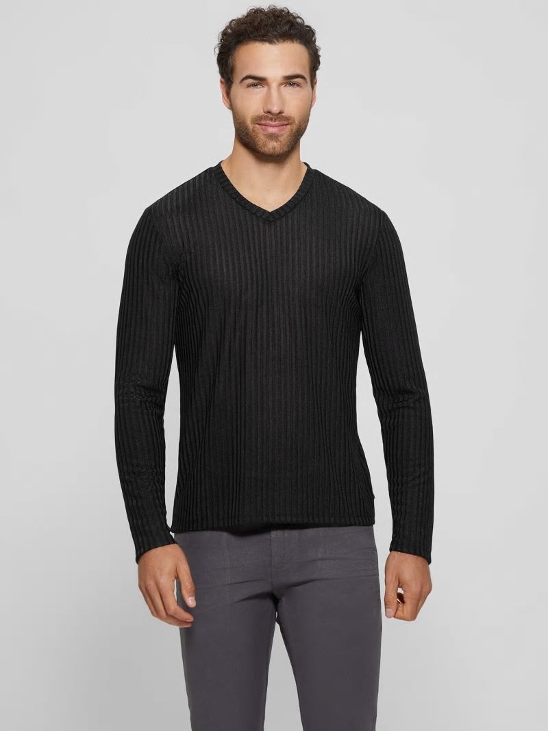 Guess Warehouse V-Neck Knit Tee - Black