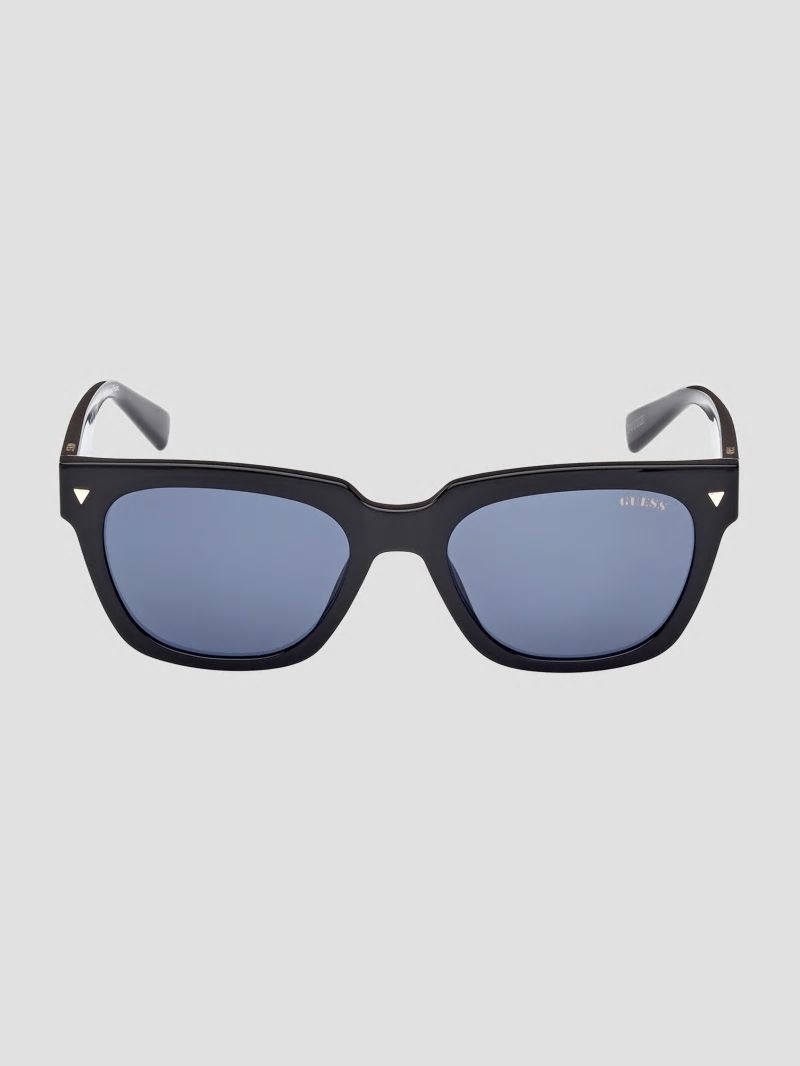 Guess GUESS Originals Square Logo Sunglasses - Shiny Black / Blue