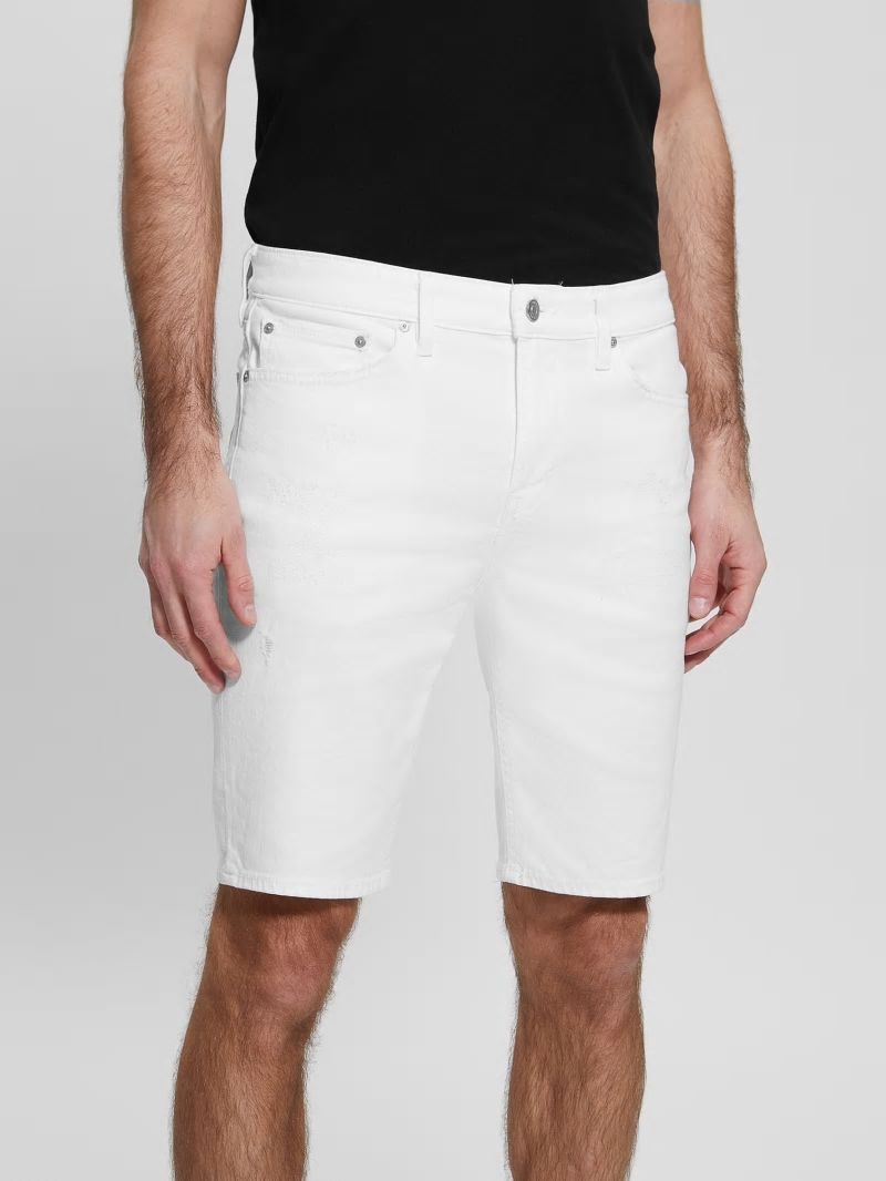 Guess Slim Destroyed Denim Shorts - Optic White Destroy