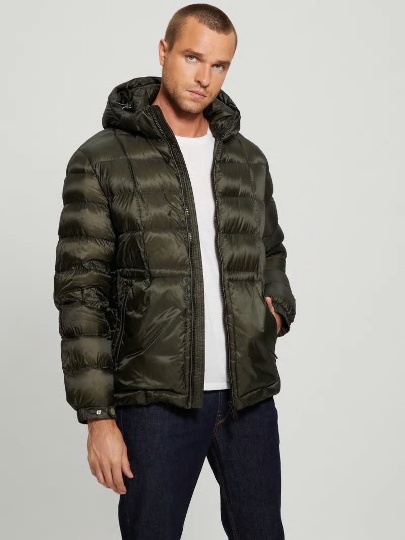 Guess Down Hooded Puffer Jacket - Dusty Sage