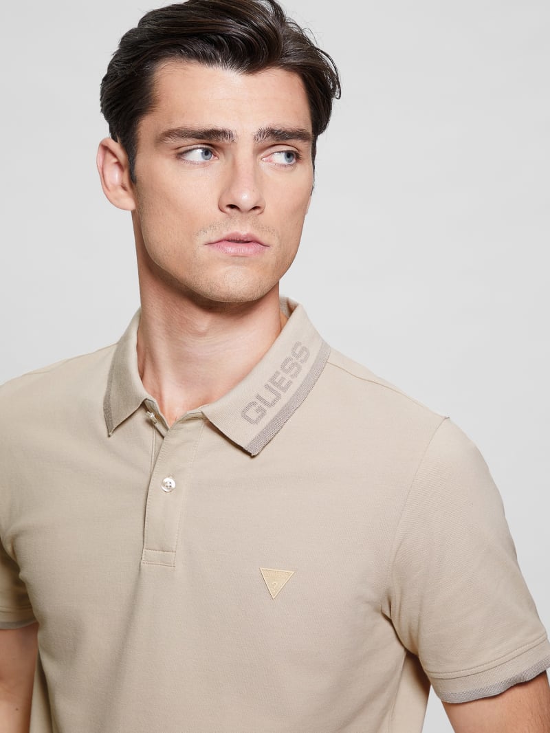 Guess Eco Lyle Logo Polo - Light Oak