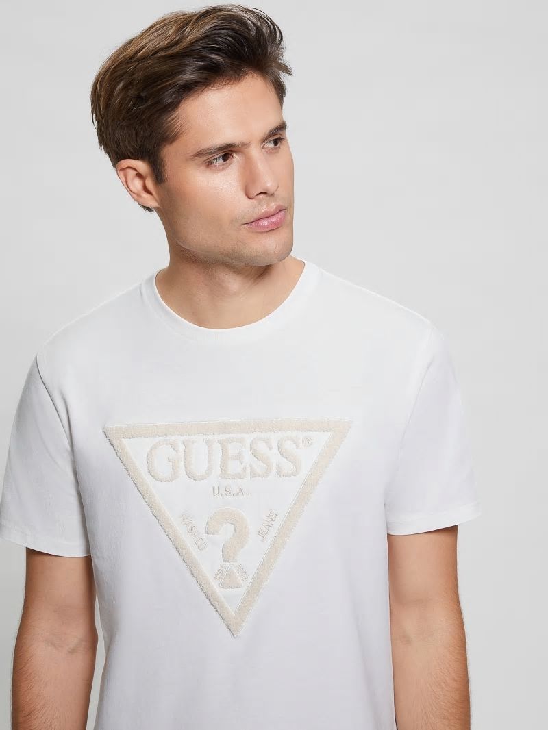 Guess Eco Embroidered Logo Tee - Salt White