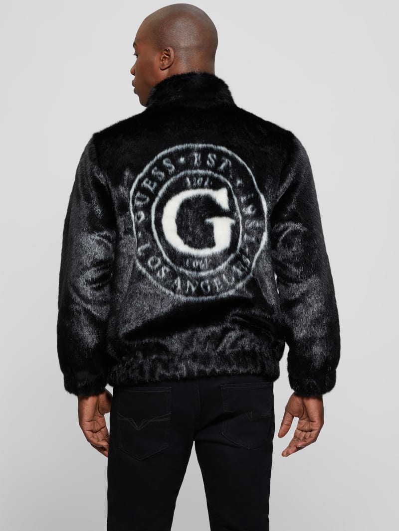 Guess Draco Faux-Fur Zip Jacket - Black