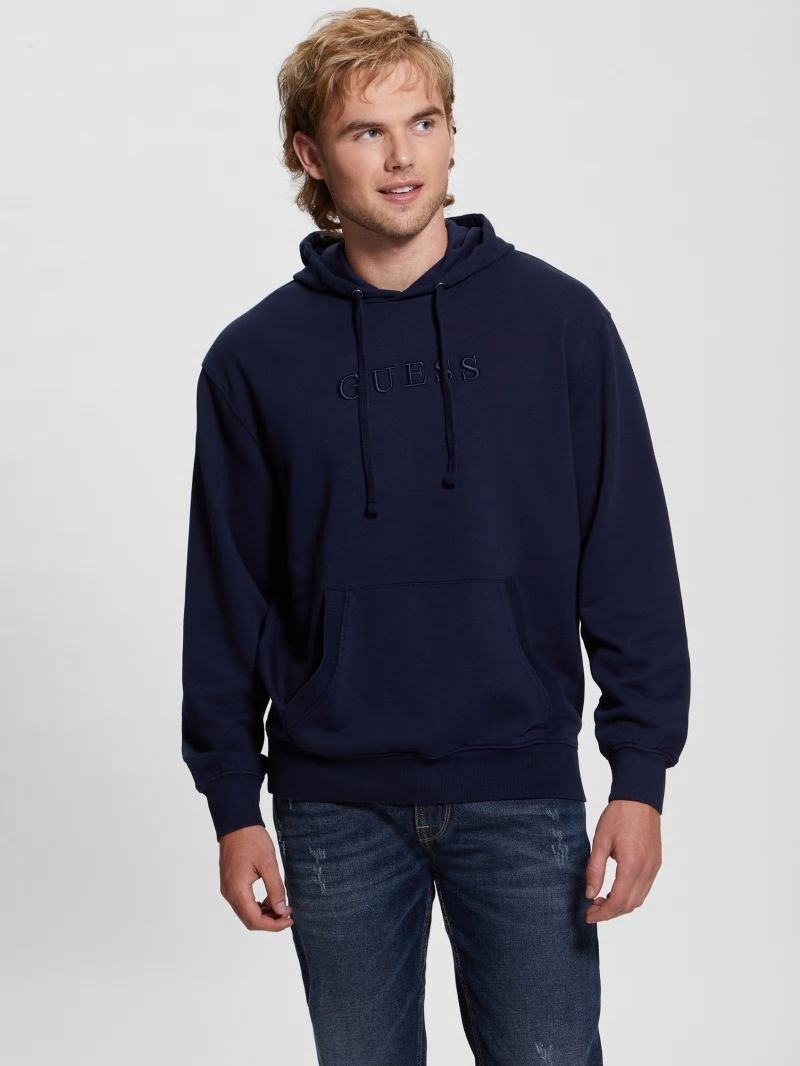 Guess Finch Terry Logo Hoodie - Smart Blue Multi