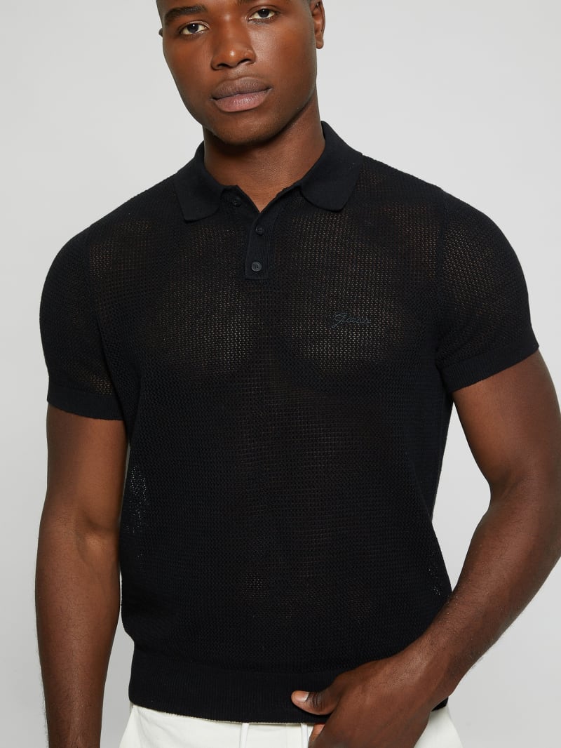 Guess Eco Lenny Open-Stitch Polo - Black