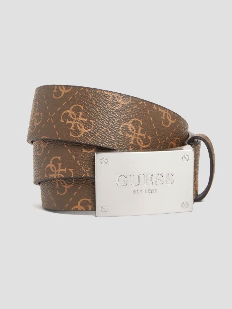 Guess Vezzola Logo Plaque Belt - Brown/Mustard