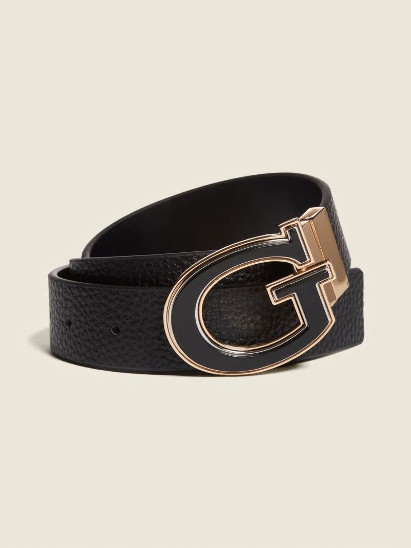 Guess Reversible G Buckle Belt - Black Snakeskin