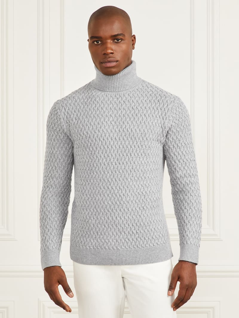 Guess Eco Basket Stitch Turtleneck Sweater - Light Stone Heather