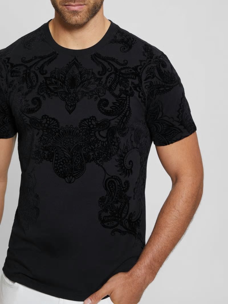 Guess Flocked Paisley Tee - Black