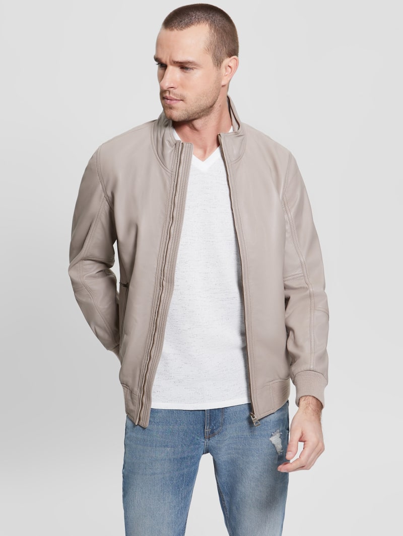 Guess Soft Leather Jacket - Pasadena Stone