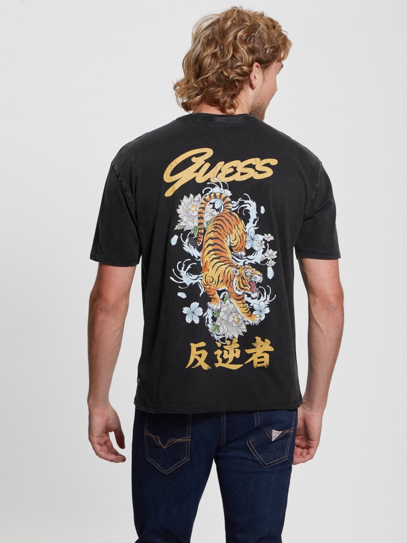 Guess Tiger Wave Tee - Jet Black Multi