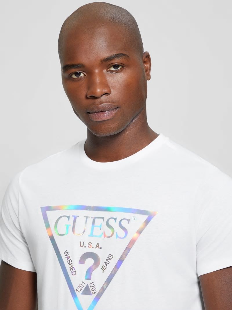 Guess Iridescent Signature Tee - Pure White