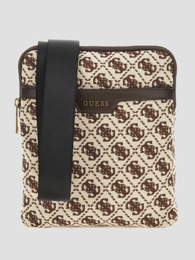 Guess Quattro G Flat Crossbody - Brown