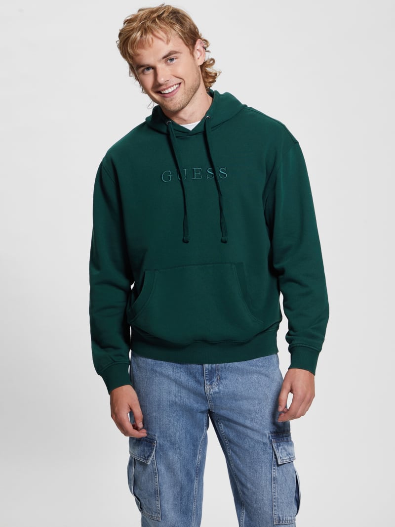 Guess Finch Terry Logo Hoodie - Dark Jade Multi