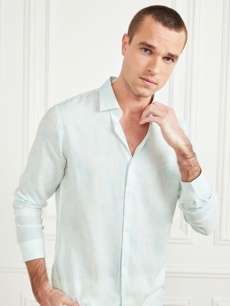 Guess Eco Benny Paul Shirt - Light Blue Tropical Fores