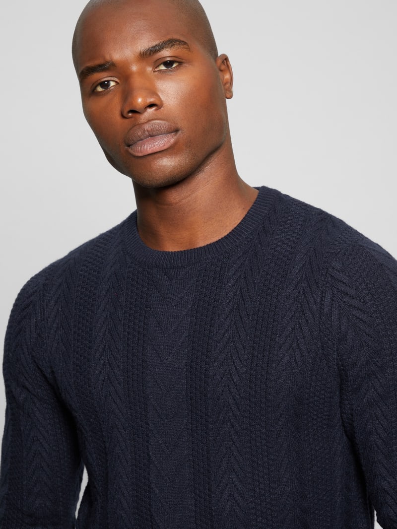 Guess Eco Ethan Cable Knit Sweater - Bleu éLéGant