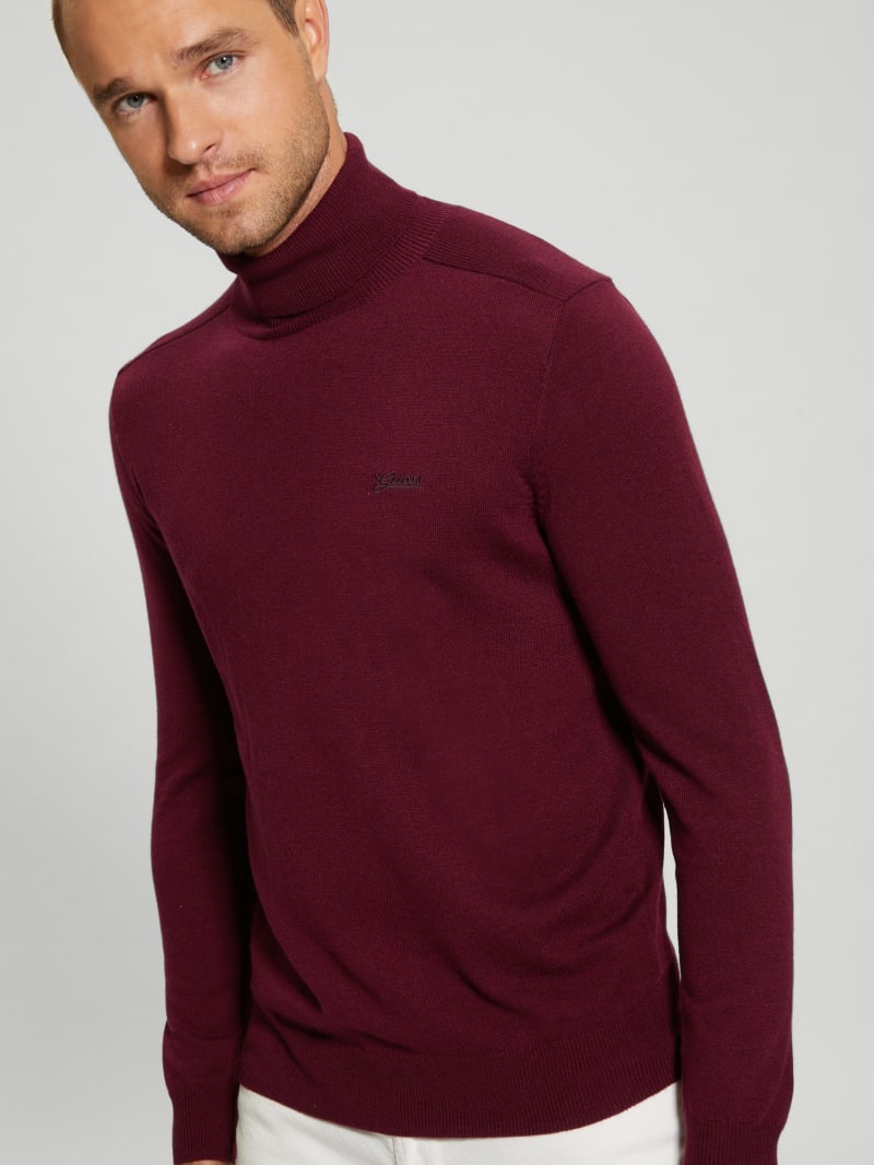 Guess Eco Aaron Silk-Blend Turtleneck Sweater - Maroon Noir