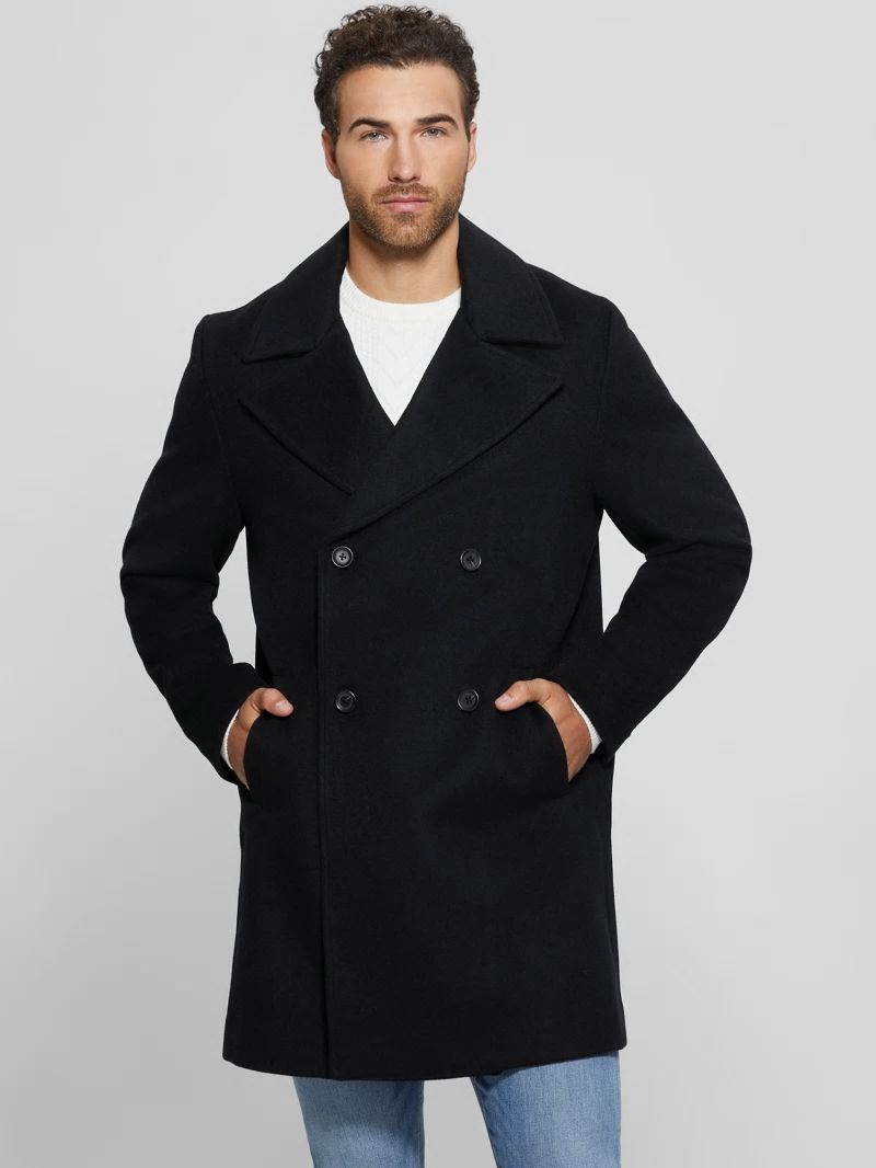 Guess Bel Air Melton Wool-Blend Peacoat - Black