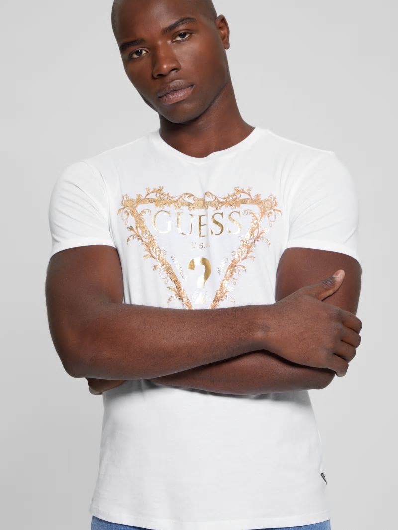 Guess Logo Tri-Scroll Tee - Pure White