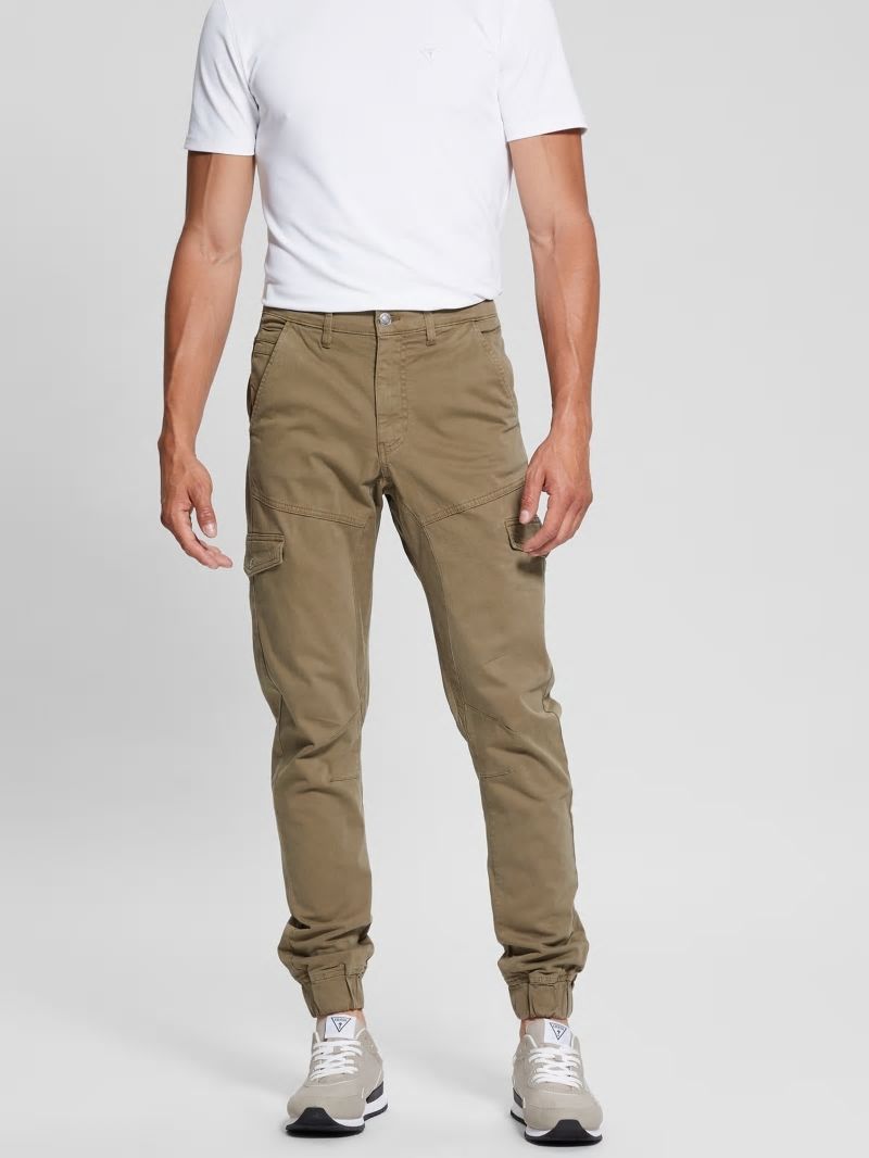 Guess New Kombat Tapered Twill Pants - Desert Green