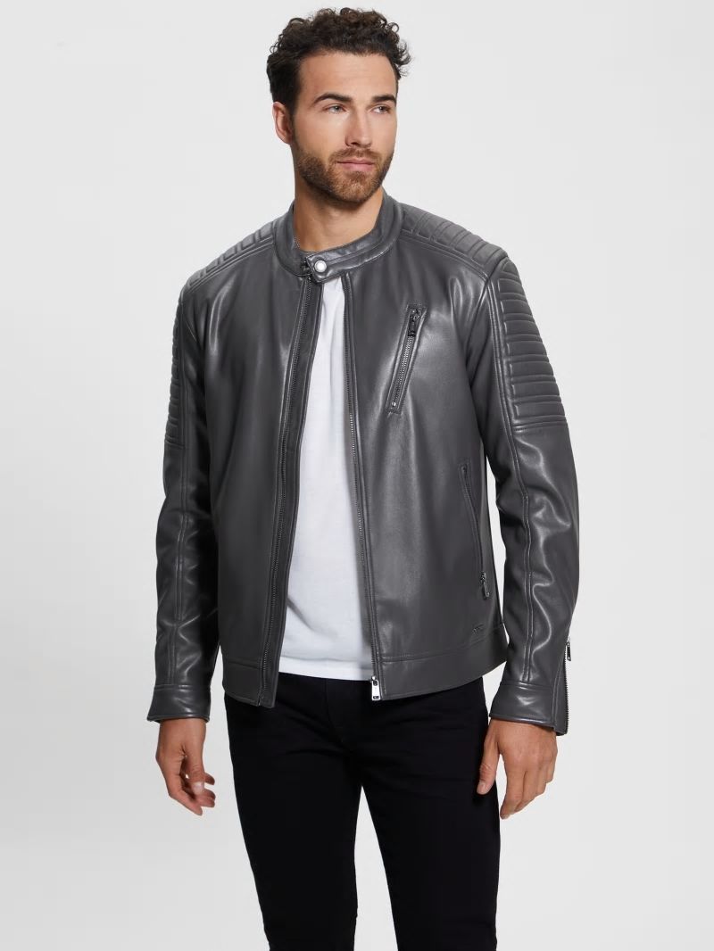 Guess Faux-Leather Biker Jacket - Magnetic