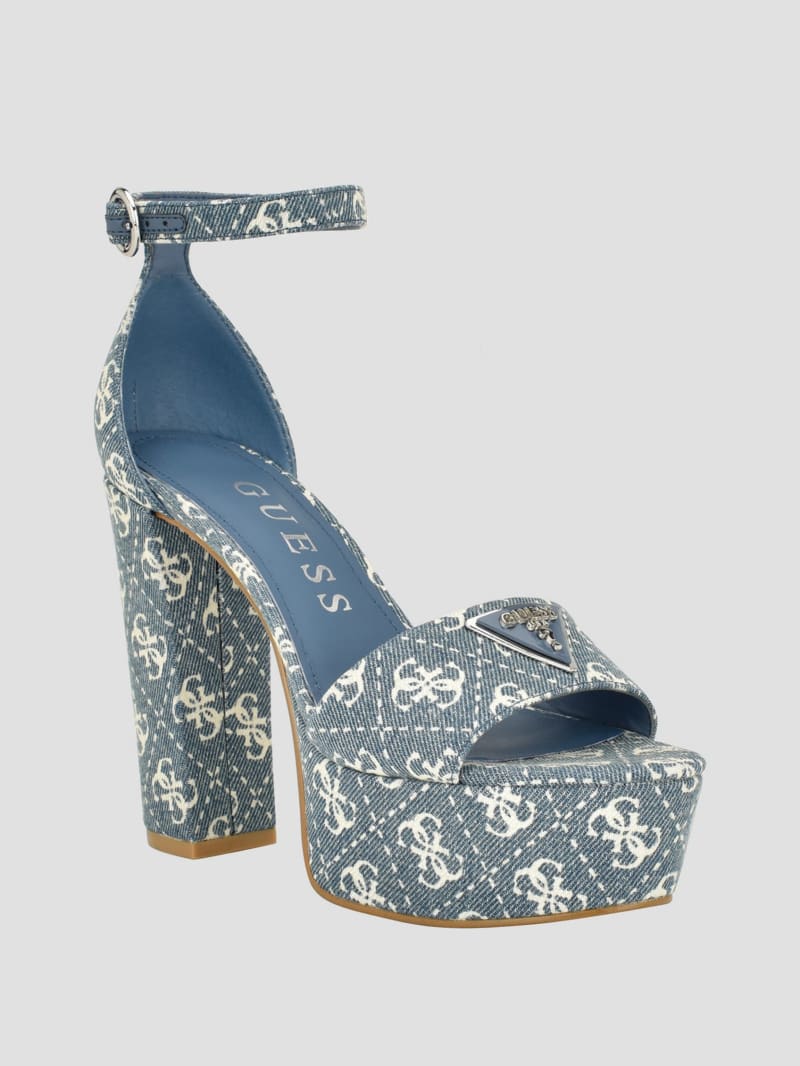 Guess Setone Denim Quattro G Platform Heels - Denim Tie Dye