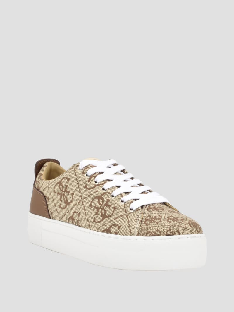 Guess Giaa Logo Print Low-Top Sneakers - Medium Brown