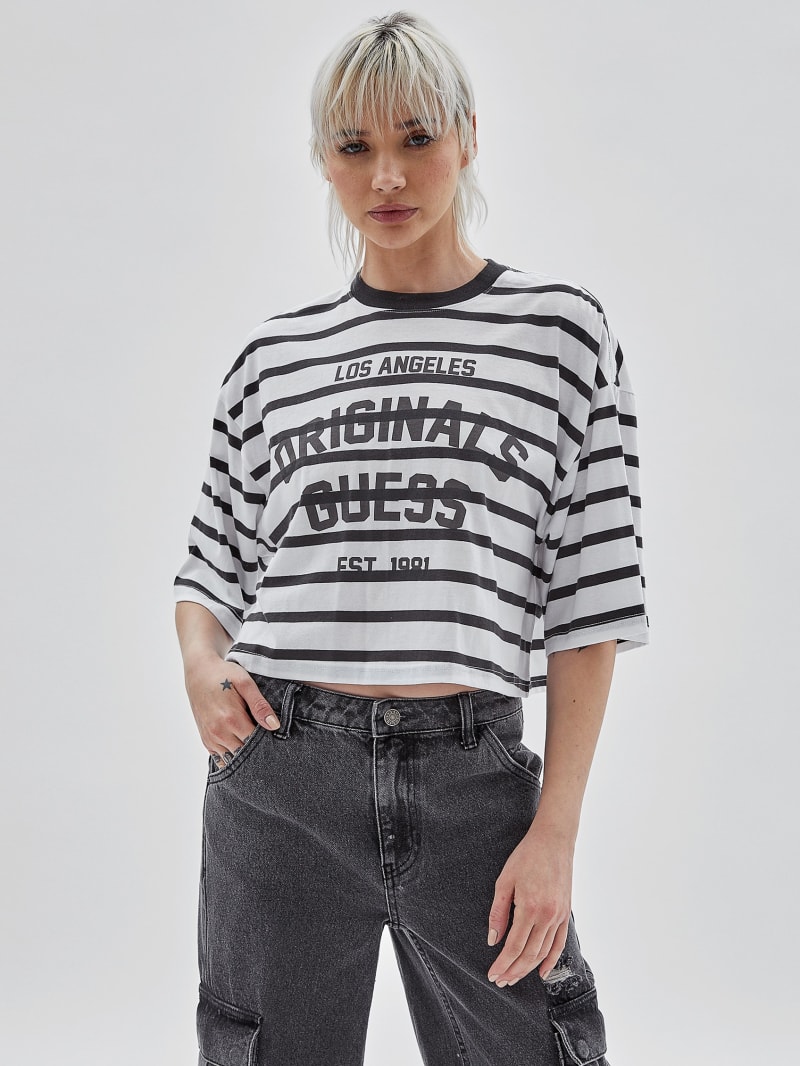 Guess GUESS Originals Striped Cropped Shirt - Magnetic Grey Multi